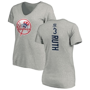 Women's New York Yankees Babe Ruth ＃3 Backer Slim Fit T-Shirt Ash