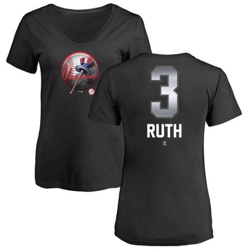 Women's New York Yankees Babe Ruth ＃3 Midnight Mascot V-Neck T-Shirt - Black