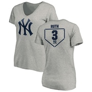 Women's New York Yankees Babe Ruth ＃3 RBI Slim Fit V-Neck T-Shirt Heathered - Gray