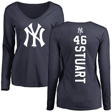 Women's New York Yankees Baron Stuart ＃46 Backer Slim Fit Long Sleeve T-Shirt - Navy