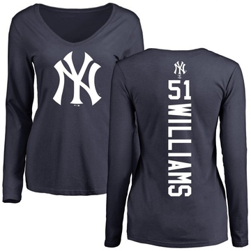 Women's New York Yankees Bernie Williams ＃51 Backer Slim Fit Long Sleeve T-Shirt - Navy