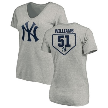 Women's New York Yankees Bernie Williams ＃51 RBI Slim Fit V-Neck T-Shirt Heathered - Gray