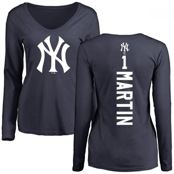 Women's New York Yankees Billy Martin ＃1 Backer Slim Fit Long Sleeve T-Shirt - Navy