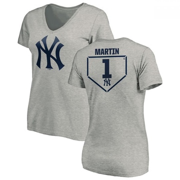 Women's New York Yankees Billy Martin ＃1 RBI Slim Fit V-Neck T-Shirt Heathered - Gray