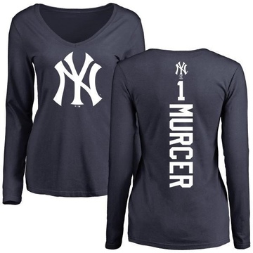 Women's New York Yankees Bobby Murcer ＃1 Backer Slim Fit Long Sleeve T-Shirt - Navy