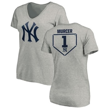 Women's New York Yankees Bobby Murcer ＃1 RBI Slim Fit V-Neck T-Shirt Heathered - Gray