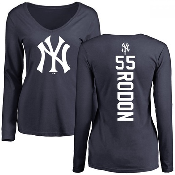 Women's New York Yankees Carlos Rodon ＃55 Backer Slim Fit Long Sleeve T-Shirt - Navy