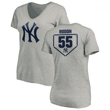 Women's New York Yankees Carlos Rodon ＃55 RBI Slim Fit V-Neck T-Shirt Heathered - Gray