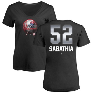 Women's New York Yankees CC Sabathia ＃52 Midnight Mascot V-Neck T-Shirt - Black