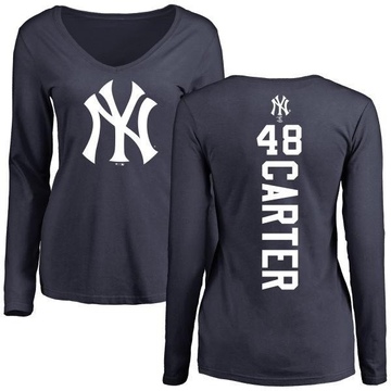 Women's New York Yankees Chris Carter ＃48 Backer Slim Fit Long Sleeve T-Shirt - Navy