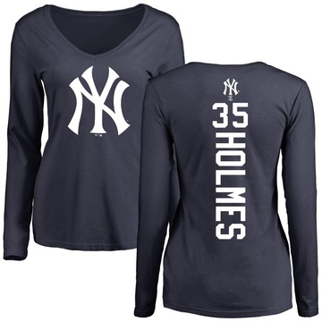 Women's New York Yankees Clay Holmes ＃35 Backer Slim Fit Long Sleeve T-Shirt - Navy