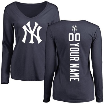 Women's New York Yankees Custom ＃00 Backer Slim Fit Long Sleeve T-Shirt - Navy