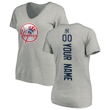 Women's New York Yankees Custom ＃00 Backer Slim Fit T-Shirt Ash