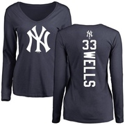 Women's New York Yankees David Wells ＃33 Backer Slim Fit Long Sleeve T-Shirt - Navy