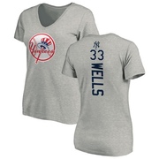 Women's New York Yankees David Wells ＃33 Backer Slim Fit T-Shirt Ash