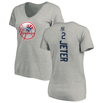 Women's New York Yankees Derek Jeter ＃2 Backer Slim Fit T-Shirt Ash