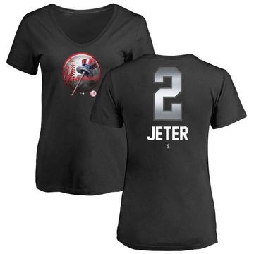 Women's New York Yankees Derek Jeter ＃2 Midnight Mascot V-Neck T-Shirt - Black