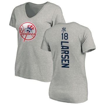 Women's New York Yankees Don Larsen ＃18 Backer Slim Fit T-Shirt Ash