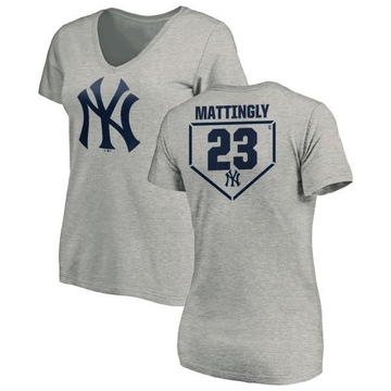 Women's New York Yankees Don Mattingly ＃23 RBI Slim Fit V-Neck T-Shirt Heathered - Gray