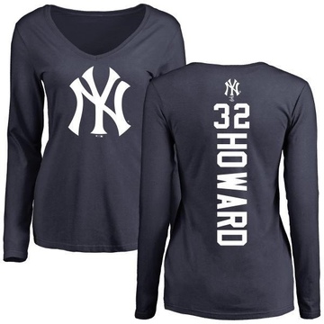 Women's New York Yankees Elston Howard ＃32 Backer Slim Fit Long Sleeve T-Shirt - Navy