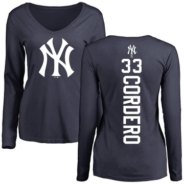 Women's New York Yankees Franchy Cordero ＃33 Backer Slim Fit Long Sleeve T-Shirt - Navy