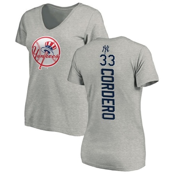 Women's New York Yankees Franchy Cordero ＃33 Backer Slim Fit T-Shirt Ash