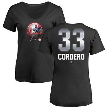 Women's New York Yankees Franchy Cordero ＃33 Midnight Mascot V-Neck T-Shirt - Black