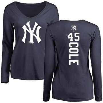 Women's New York Yankees Gerrit Cole ＃45 Backer Slim Fit Long Sleeve T-Shirt - Navy