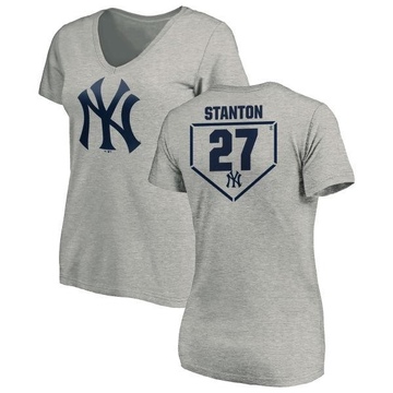 Women's New York Yankees Giancarlo Stanton ＃27 RBI Slim Fit V-Neck T-Shirt Heathered - Gray