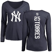 Women's New York Yankees Gleyber Torres ＃25 Backer Slim Fit Long Sleeve T-Shirt - Navy