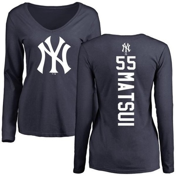 Women's New York Yankees Hideki Matsui ＃55 Backer Slim Fit Long Sleeve T-Shirt - Navy