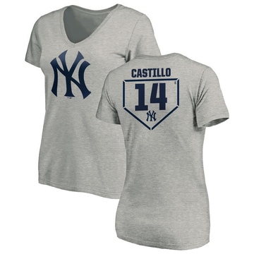 Women's New York Yankees Jackson Castillo ＃14 RBI Slim Fit V-Neck T-Shirt Heathered - Gray