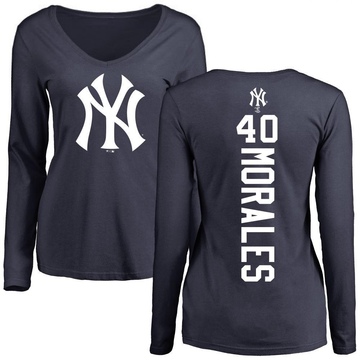 Women's New York Yankees Jacob Morales ＃40 Backer Slim Fit Long Sleeve T-Shirt - Navy