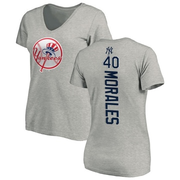 Women's New York Yankees Jacob Morales ＃40 Backer Slim Fit T-Shirt Ash