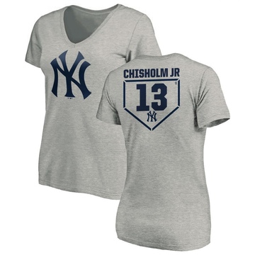 Women's New York Yankees Jazz Chisholm Jr. ＃13 RBI Slim Fit V-Neck T-Shirt Heathered - Gray