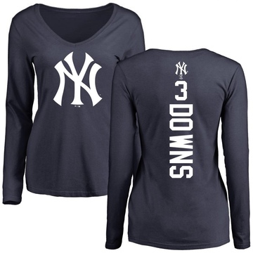 Women's New York Yankees Jeter Downs ＃3 Backer Slim Fit Long Sleeve T-Shirt - Navy