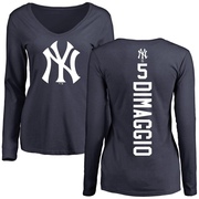 Women's New York Yankees Joe DiMaggio ＃5 Backer Slim Fit Long Sleeve T-Shirt - Navy