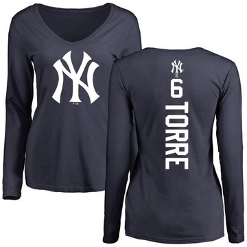 Women's New York Yankees Joe Torre ＃6 Backer Slim Fit Long Sleeve T-Shirt - Navy