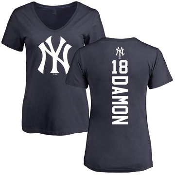 Women's New York Yankees Johnny Damon ＃18 Backer Slim Fit T-Shirt - Navy