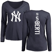 Women's New York Yankees Jon Berti ＃5 Backer Slim Fit Long Sleeve T-Shirt - Navy