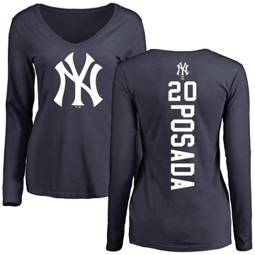 Women's New York Yankees Jorge Posada ＃20 Backer Slim Fit Long Sleeve T-Shirt - Navy