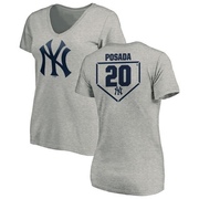 Women's New York Yankees Jorge Posada ＃20 RBI Slim Fit V-Neck T-Shirt Heathered - Gray