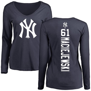 Women's New York Yankees Josh Maciejewski ＃61 Backer Slim Fit Long Sleeve T-Shirt - Navy