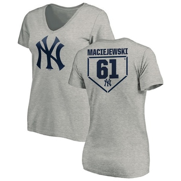 Women's New York Yankees Josh Maciejewski ＃61 RBI Slim Fit V-Neck T-Shirt Heathered - Gray