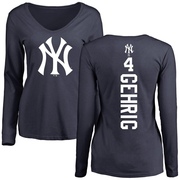 Women's New York Yankees Lou Gehrig ＃4 Backer Slim Fit Long Sleeve T-Shirt - Navy