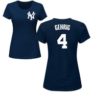 Women's New York Yankees Lou Gehrig ＃4 Roster Name & Number T-Shirt - Navy