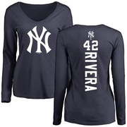 Women's New York Yankees Mariano Rivera ＃42 Backer Slim Fit Long Sleeve T-Shirt - Navy