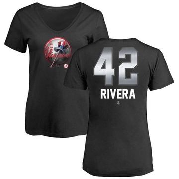 Women's New York Yankees Mariano Rivera ＃42 Midnight Mascot V-Neck T-Shirt - Black