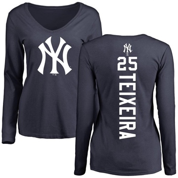 Women's New York Yankees Mark Teixeira ＃25 Backer Slim Fit Long Sleeve T-Shirt - Navy