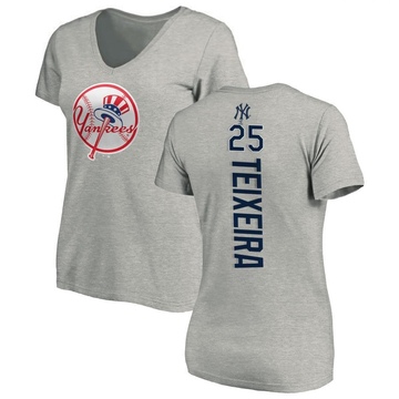 Women's New York Yankees Mark Teixeira ＃25 Backer Slim Fit T-Shirt Ash